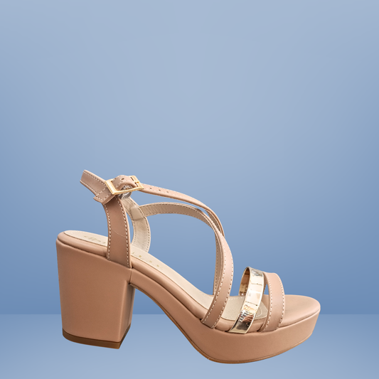 Sandalia camel con plataforma  con detalles metálicos -Paulie- 5446