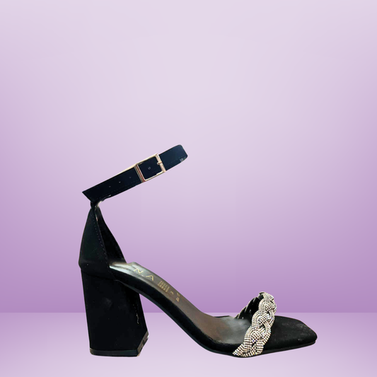 Sandalia de tacón con pulsera al tobillo - Negro duck -Zena 717