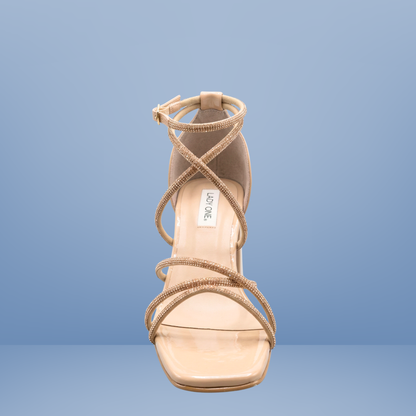 Sandalia de Tacón con Tiras Brillantes y Pulsera al Tobillo - AD8301