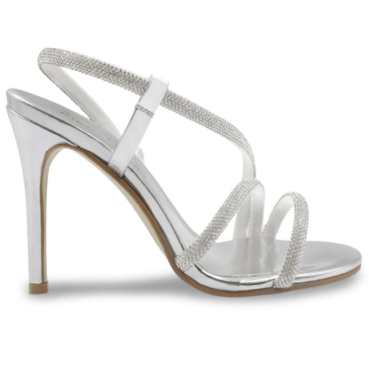 Sandalias de Tacón Stiletto Plateadas con Pedrería - CRIVELLI 2927