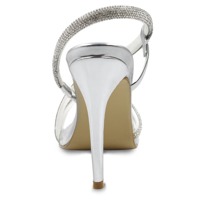 Sandalias de Tacón Stiletto Plateadas con Pedrería - CRIVELLI 2927