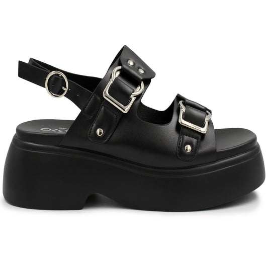 Sandalia doble tira color negro para dama CAPA DE OZONO - 671601